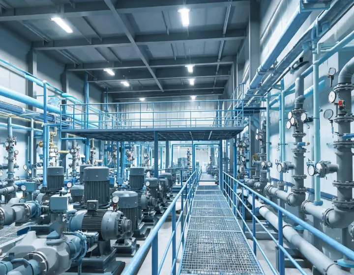 Industrial plant room pump installation