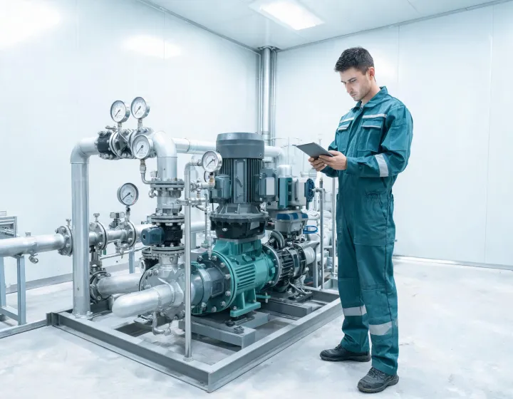 Pump technician reviewing duty point data